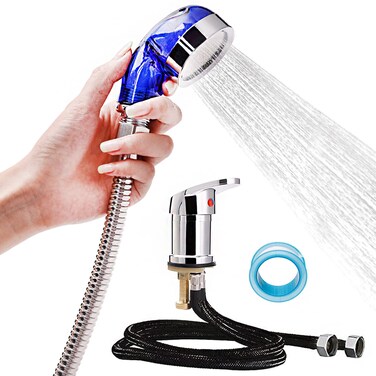 Shampoo Bowl Faucet, Salon Faucet for Barbershop Sink Shampoo Bed Chair Shower Replacement, Hot and Cold Mixer Shampoo Faucet (Blue)