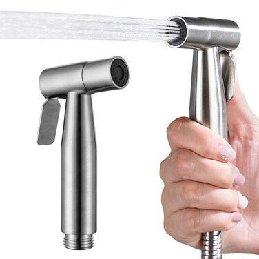 BARROCK 100% All Metal Hand Held Bidet for Toilet, High Pressure Sprayer Head Brushed Nickel