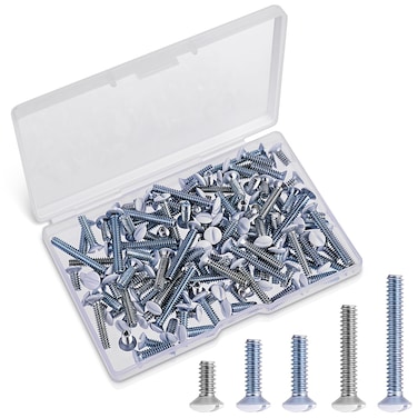 120PCS Wall Plate Screws Outlet Cover Screws White Long 6-32 Thread Face Plate Screws Light Electrical Cover Panel Replacement for Light Switch Panels 5 Sizes (0.98/0.73/0.55/0.49/0.35 Inch)