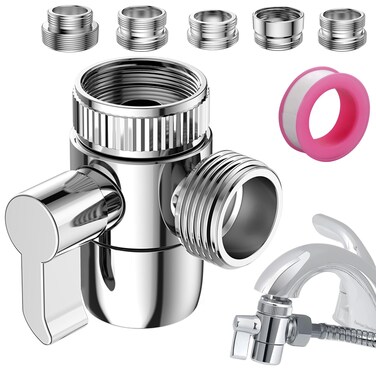 Roscid Faucet Diverter Valve with Aerator, 3-Way Diverter Valve for Hand Held Shower, Sink Faucet Splitter for Kitchen and Bathroom, with M22/M24/M26/F28/G1/2" Adapters