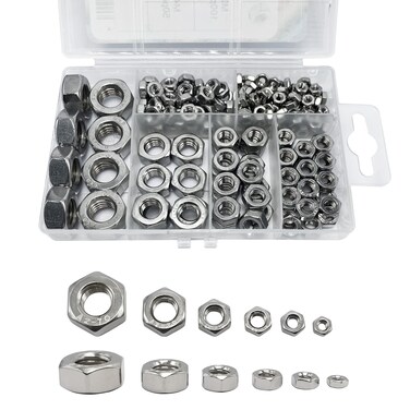 ECKJ 210PCS 304 Stainless Steel Hex Nuts Assortment Kit for Screw Bolt with 6 Sizes DIN 934 (M3 M4 M5 M6 M8 M10) Great Replacement Fasteners for Professionals, Repairmen or DIY, Meet Your Every Needs
