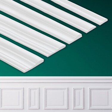 Coengwui Peel and Stick Wall Molding, Chair Rail Wainscoting Panel, Finish Trim for Home Decoration (Paintable White, 9.8ft x 1.1in)