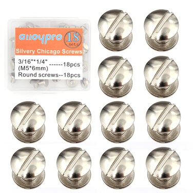 Alloypro 36 Pcs Silvery Round Metal Chicago Binding Screws Assorted Kit Nail Rivet Chicago Button DIY Leather Decoration Bookbinding Round Flat Head Stud Screw M5x6mm