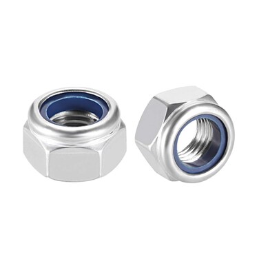 uxcell M16 x 2mm Nylon Insert Hex Lock Nuts, 304 Stainless Steel, Plain Finish, Pack of 8