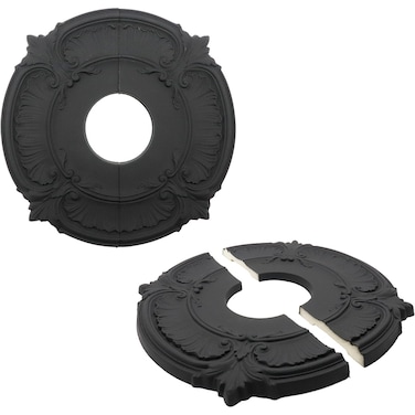 LC LICTOP Split Ceiling Medallions European Gypsum Carved Style Decorative Synthetic Foam Base for Ceiling Light Fixtures Ceiling Fans 12"OD x 3.4"ID Black, 2Pairs