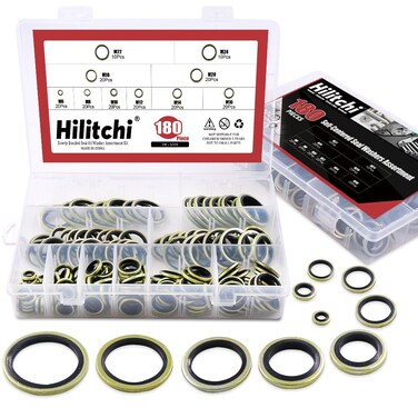 Hilitchi 180-Pcs Metric Dowty Bonded Seal Oil Washer Assortment Kit - 10-SIZE: M6 to M24