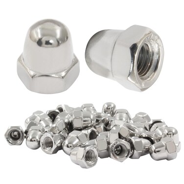 Hitefu 50PCS M6-1.0mm Acorn Cap Nuts, Stainless Steel Hex Cap Dome Head Nuts Locknuts, Bright Finish