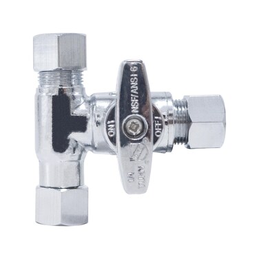 TT FLEX Tee Stop Valve, 3/8 Inch x 3/8 Inch x 3/8 Inch, 1/4 Turn, Compression Service Stop Fitting, Water Valve Shut Off, Push-to-Connect, PEX, Copper, CPVC, PE-RT