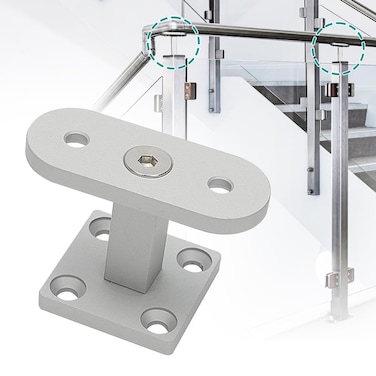AUTOVIC Modern Straight Handrail Bracket Kit Aluminum 1.7" Height 1.5" Square Base Banister Brackets for Top of Wood Newel Post
