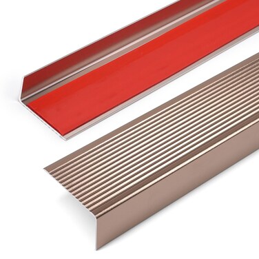 Jiekayi 2pcs Stair Nosing Aluminum Edge Trim 36" Stair Edge Protector Metal Step Covers Self Adhesive Stair Corner Guards Non Slip for Staircases Indoor Outdoor Stairs (36 x 1.6 x 0.8 in, Rose Gold)