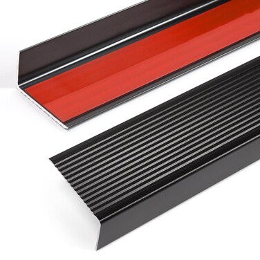 Jiekayi 2pcs Stair Nosing Aluminum Edge Trim 36" Stair Edge Protector Step Covers Self Adhesive Metal Stair Corner Guards Non Slip for Staircases Indoor Outdoor Stairs Edge (36 x 1.6 x 0.8 in, Black)