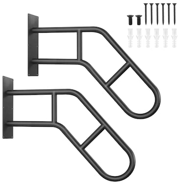 2 Pack Handrails for Outdoor Steps Stair Railing Indoor, Upgraded U-Shaped Wall Mount Stair Handrails for 1-3 Steps, 26in Safety Grab Bars for Elderly, Kids, Disabled, Pregnant Women Black