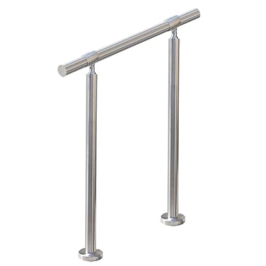 ZALNVEY 1-2 Step Stair Railing, Handrail for Indoor Outdoor Steps, 1.65 in Round DIY 304 Stainless Steel Transitional Porch Deck Hand Rail with Installation Kit for Seniors, Silver, 26 x 36 in