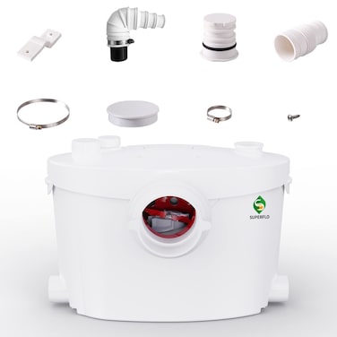 SUPERFLO 600W Macerator Sewerage Sump Pump For Upflush Toilet, Powerful Toilet Macerator Pump, Macerating Pump With Ac Vent &amp; 4 Water Inlets For Basement Toilet Pump System