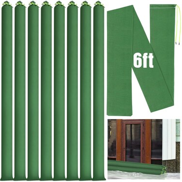 Threan Long Canvas Sandbags Flood Protection Thickened Reusable Sand Bags Rain Wind Flood Barrier with Elastic Band Water Barrier Tube Sandbags for Door Rain Water Flood Control, Green(6ft,8)