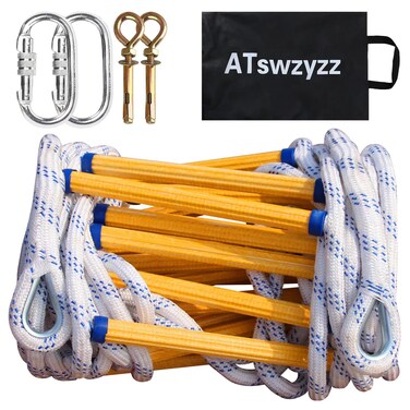 Emergency Fire Escape Ladder,Flame Resistant Safety Rope Ladder with Hooks10FT/13FT/16FT/26FT/32FT/49FT,Fast to Deploy,Easy to Store Withstand Weight up to 2000 pounds (49FT)