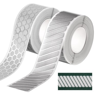 Crowye 2 Pcs 1 Inch x 10 Yard High Visibility Reflective Heat Transfer Vinyl Tape Silver Iron on Fabric Clothing Tape Safety Heat Transfer Film Tape for Shirts, 2 Styles (Stripe, Cellular)