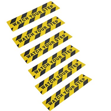 6" x 24" Watch Your Step Floor Tape Anti Slip Warning Sign Sticker Adhesive Non- Slip Abrasive Decal for Workplace Home Safety Wet Floor Caution (6" x 24" / 6pcs)