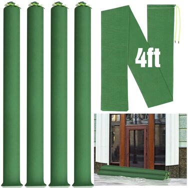 Threan 4 Pcs Long Canvas Sandbags Flood Protection Thickened Reusable Sand Bags Rain Wind Flood Barrier with Elastic Band Water Barrier Tube Sandbags for Door Rain Water Flood Control, Green (4 ft)