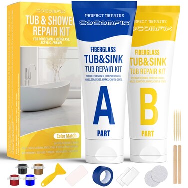 Fiberglass Tub Repair Kit (Color Match), Fiberglass Shower and Bathtub Repair Kit White for Repair Scratches, Chips, Cracks and Holes on Fiberglass, Porcelain Sink, Acrylic, Tub, Ceramic Tile.