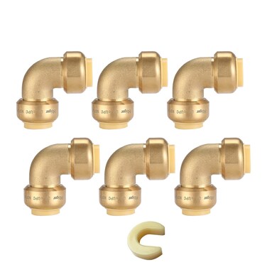 GUOFIS 1/2" 90-Degree Pushfit Elbow,6 Pack Push-fit Elbows with 1 Pack Disconnect Clip, Push-to-Connect Plumbing Fittings for PEX, Copper, CPVC