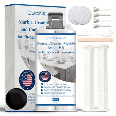 Quartz Countertop Chip Repair Kit. Marble and Granite Repair Kit.(Black) - Quickly Repair Countertop Chips and Cracks &amp; Scratches. for Quartz, Granite, Marble and Other Natural Stone Surfaces.