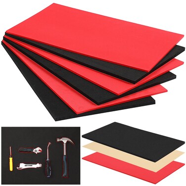 3 Sets Tool Box Shadow Foam Organizers Tool Box Liner Adjustable Inserts Foam Non Slip Liner Mat for Tool Box, Cabinet and Chest Drawers, Black Top and Red Bottom (12 x 24 Inch)