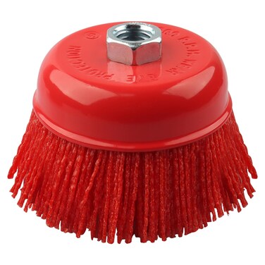WENHUALI 3" Nylon Cup Brush with Mild Abrasive, Wire Cup Brush 4 1/2 Angle Grinder with 5/8 Inch-11 Threaded Arbor, Quickly Remove Rust, Paint - Surface Prepping for Truck Bed Liner Scuffing
