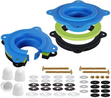 Toilet Flange Repair Kit, Universal Toilet Seal Parts For Wax Seal, Rubber Gasket Ring, Wax-Free Toilet Bowl Replacement kit Include Premium Nuts, Washers, 3.26Inch Bolts, Bolt Caps(2-Pack)