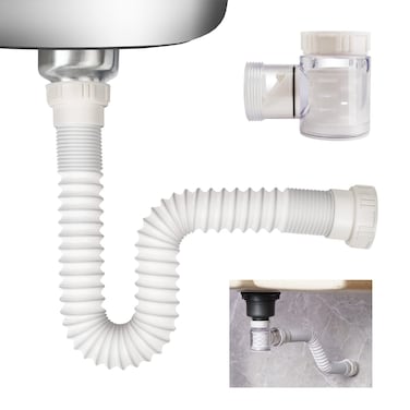 JEAPHA Flexible 1-1/2 P-trap with Adapter, Expandable Tubular Drain Tubing Pipe, Adjustable P Trap for Kitchen Sink Drain &amp; Garbage Disposal