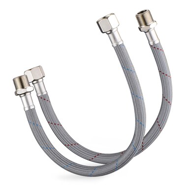 J-HVA Faucet Supply Lines Length 12" x G 3/8, 9/16 Female x 9/16 Male Thread Connector Braided Nylon Extension Hoses for Bathroom Kitchen Sink Faucet Hose Filter, 304 Stainless Steel Nut (1 Pair)