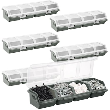 YEXEXINM 6Pcs Screw Organizers Storage Bins with Lids, Plastic Stackable Hardware Organizer Box for Garage Nails Craft Tool Organizing, Tool Cart Cabinet Workbench Drawers (Gray)