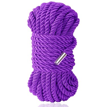 BAVIHOR Silk Rope, 32 Feet 8 mm Soft Rope Durable Multipurpose Long Satin Braided Twisted Rope (Purple)