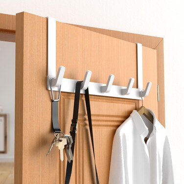 CHAUNCEY HOME Over The Door Hooks Hanger with Extended Arms, Fits 1 3/4" Doors - Bathroom Accessories and Towel Rack Organizer Holder for Coat Robe Hat - 1 Pack, White