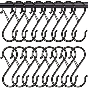 Waitkey 16 Pack S Hooks for Hanging, 3.5 inch Heavy Duty S Hooks with Safety Buckle S Shaped Hooks Kitchen Pot Rack Hooks Closet Hooks for Hanging Plants, Clothes, Kitchen Utensil, Bags (Black)