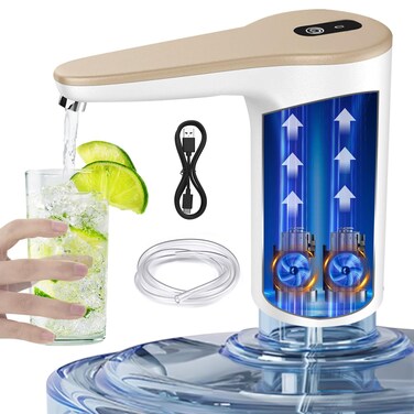 VINMEN 5 Gallon Water Bottle Pump Water Bottle Dispenser, Water Pump for 5 Gallon Jug,USB Charging Automatic Drinking Water Pump,Water Bottle Switch for Universal Bottles - Champagne Gold