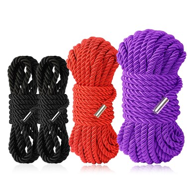 Sfcaris Silk Soft Rope, Skin Friendly Soft Nylon Rope Silky Rope, Durable Multipurpose Color Braided Long Rope (2x8ft Black+16ft red+32ft Purple)