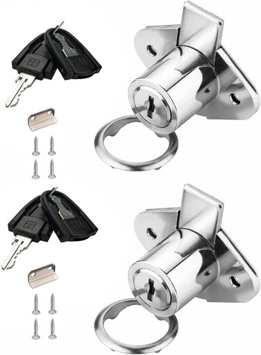 XIEHE 801 Office Furniture Desk Drawer Lock Cabinet Door Locker with 2 Keys 7/8 in. Outside Diameter (2 Packs, chome, keyed different2)
