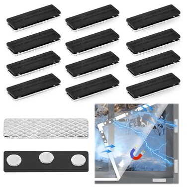 12 Pack Magnetic Curtain Closures for Window Blinds, Magnetic Curtain Clips with Adhesive for Winter Window Insulation Sealing, Curtain Magnets for Blackout Curtains