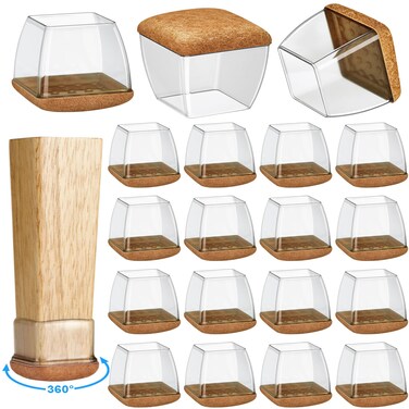 16 Pack Chair Leg Floor Protectors for Hardwood Floors, Round Rubber Furniture Sliders, 360&Acirc;&deg;Felt Pad Bottom Wrapped Thickening Silicone Furniture Legs Caps Covers(Square,Clear-XL)