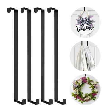 Booda Brand 14 Inches Over The Door Hooks, 4 Pack Widen Wreath Hanger Fits The 1-3/4" &amp; 1-3/8" Door Widths, Z-Shaped Sturdy Door Hanger Hooks for Hanging Wreaths, Hats,and Clothes (Black-4Pack)