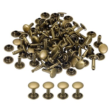 uxcell 50 Sets Leather Rivets, 9mm Double Cap Rivets 12mm Height Metal Studs Rivet for Leather Craft Repair DIY Purse Belts Bags Shoes, Bronze Tone