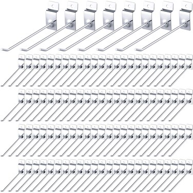Moxweyeni 100 Pcs Heavy Duty Slatwall Panel Hooks Hanging Slatwall Accessories Metal Slat Wall Hanging Hooks Silver Slat Wall Hanger Commercial Grade Slatwall Pegs for Shop Retail Display (6 Inch)
