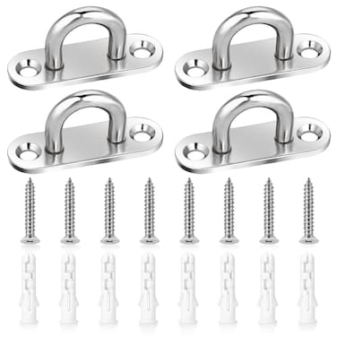 KALIONE 4 Pack Stainless Steel Pad Eye Plate U Hooks Heavy Duty Ceiling Hooks, Wall Mount Marine Hardware Hooks with Screws