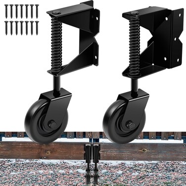 Gisafai 2 Pcs 4 Inch Heavy Duty Gate Wheel, Gate Caster for Outdoor Wooden Gates or Fence Gates Gate, Caster Wheel Spring Loaded for Uneven Floors with 360&Acirc;&deg; Swivel, Left Right, Black