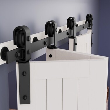 72" Bifold Barn Door Hardware Kit: Barn Door Bifold Hardware Kit for Four 17" Closet Doors - Assembly Easy Smoothly Quietly - J Shape Side Mount and Top Mount Slide Roller- No Doors