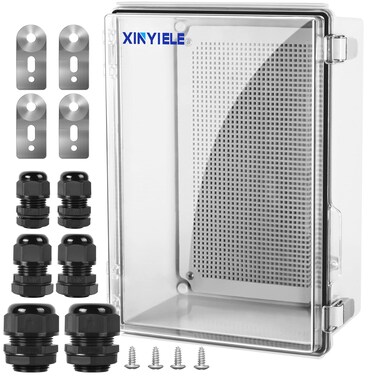 XINYIELE Waterproof Outdoor Project ABS Plastic Junction Box IP67 Weatherproof Dustproof Enclosure with Hinged Cover, Mounting Plate,Wall Brackets for Power Project (Clear,13.8"x9.8"x5.9")