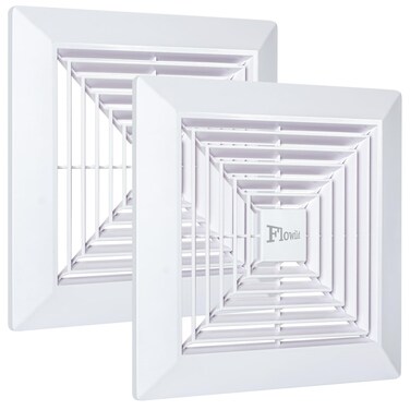 Flowild 2 Pack 9x9 Bathroom Exhaust Fan Cover with Springs Replacement Parts for Square Ceiling or Wall-Mount Exhaust Fan, Bathroom Ceiling Fan Grille, Air Diverter, Ceiling Air Diffuser White
