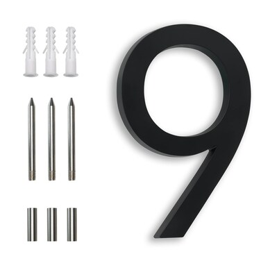 7 Inch Modern House Numbers For Outside,Street Metal Black Large House Numbers For House Address Numbers For House Numbers For Address On House Floating Flush Mount Aluminum Black Number 9