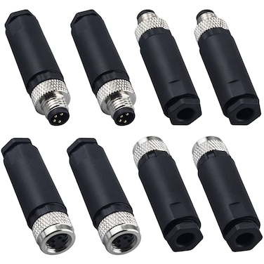 Lonlonty M8 4 Pin Male &amp; Female Socket Panel Aviation Wire Connector,8mm Industrial Circular Sensor Connector,Outdoor Waterproof IP67 A Coding,4 Sets